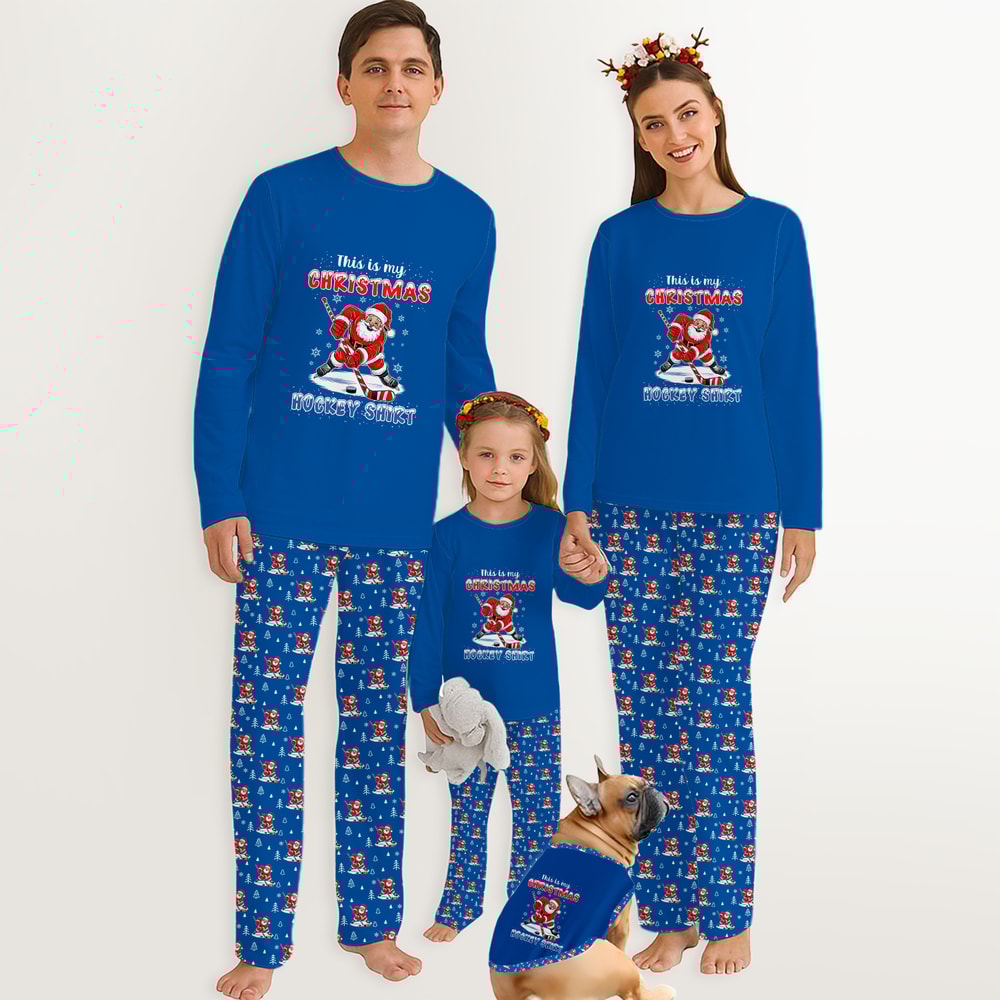 This Is My Christmas Hockey Shirt Family Pajamas Blue