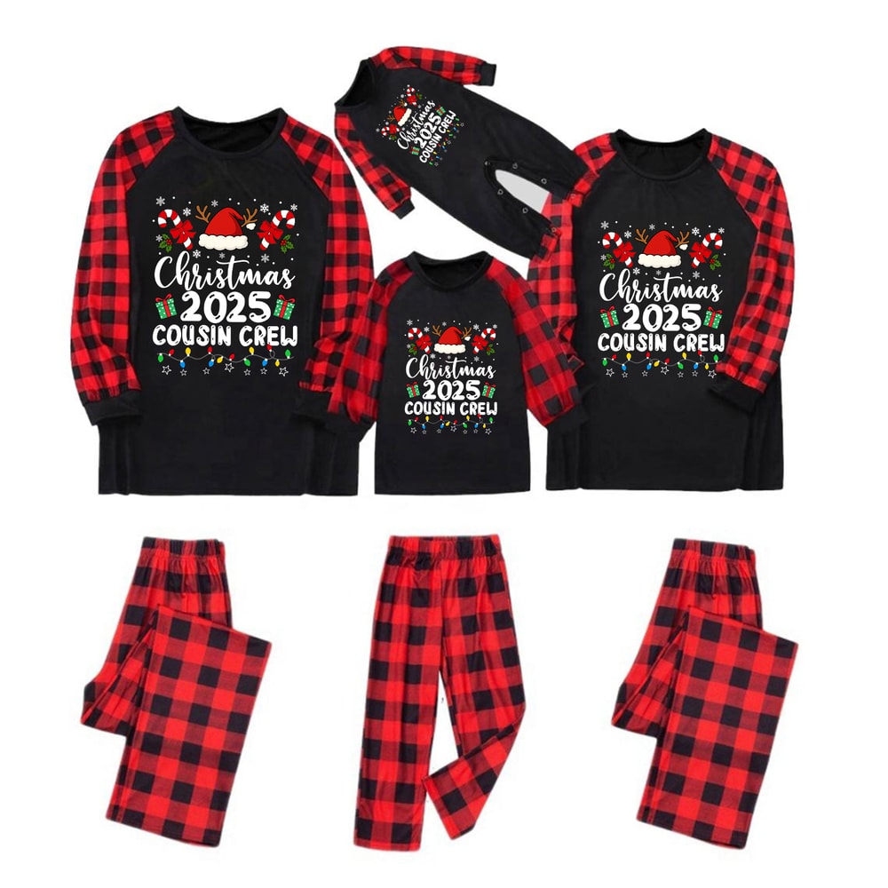 Cousin Crew Christmas PJs for Family and Pet Black & Red Plaid