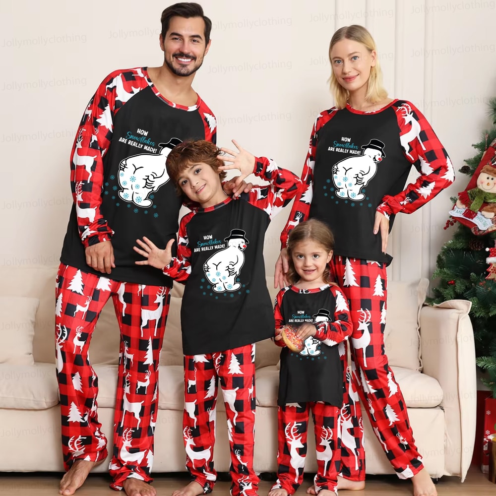 Funny Snowman How Snowflakes Are Made Matching Family Christmas PJs Red Plaid