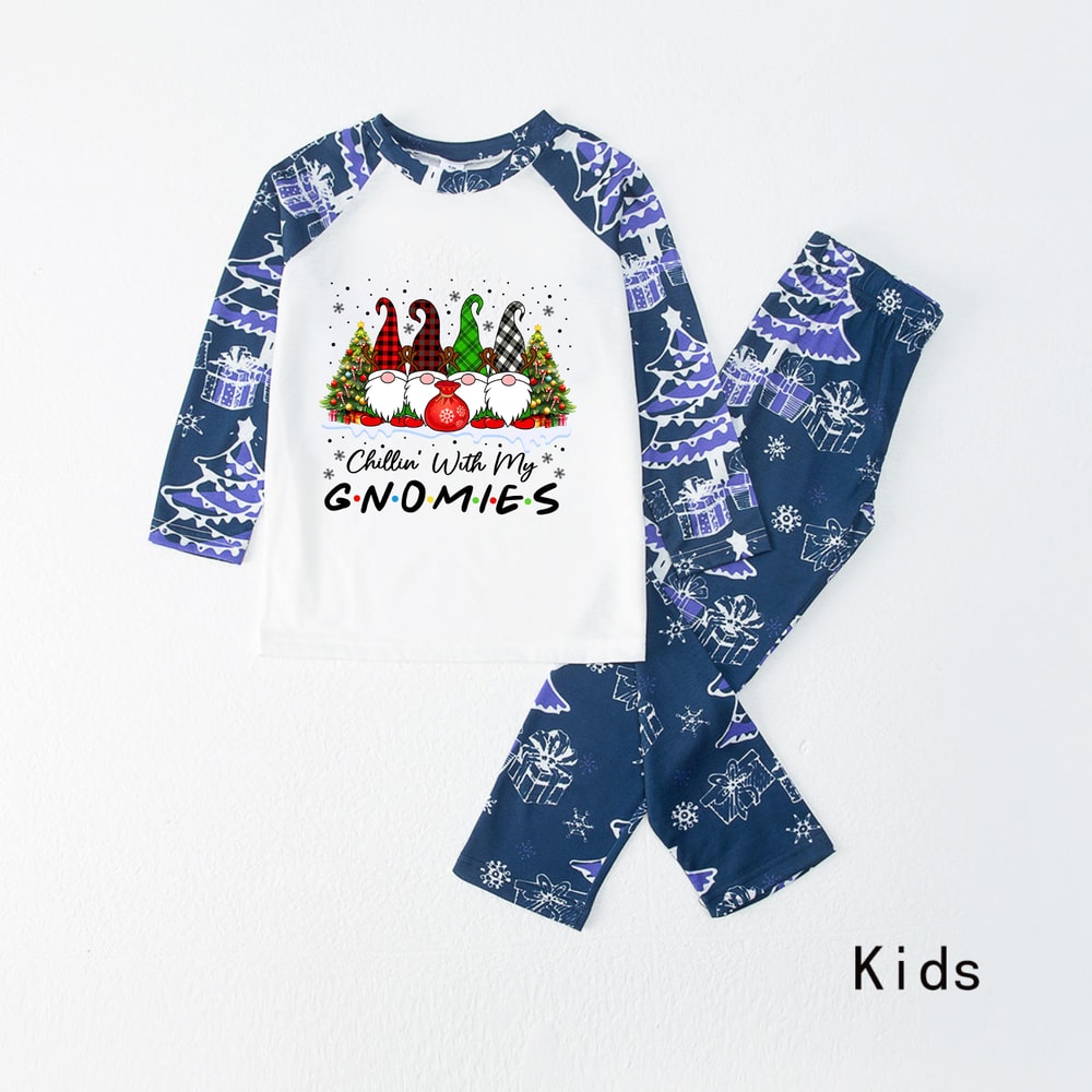 Chillin With My Gnomies Christmas Family Matching Pajamas Navy Blue