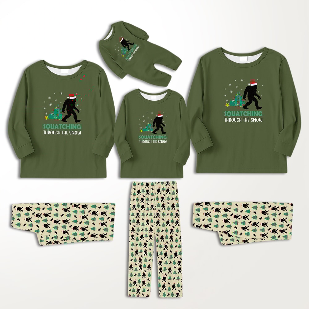 Squatching Through The Snow Bigfoot Family Matching Christmas Pajamas Set