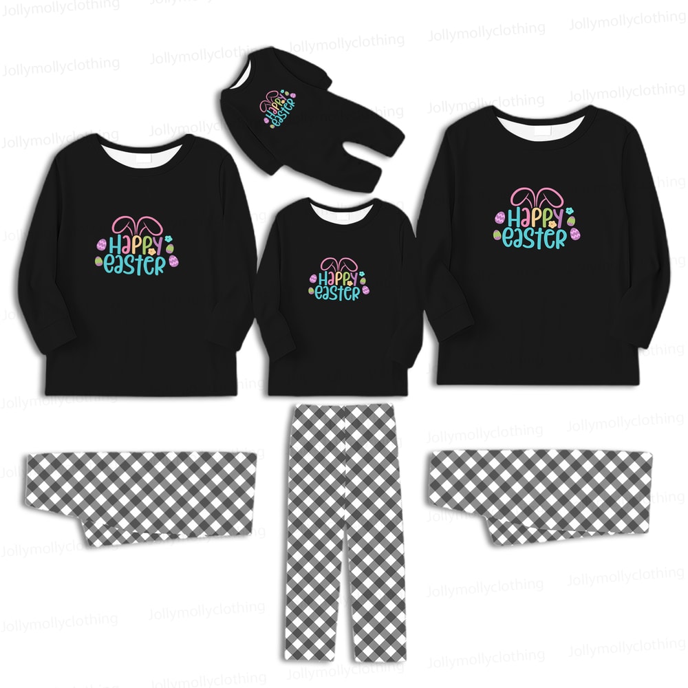 Easter Matching Family and Pet Pajamas Black Long Sleeve Sleepwear
