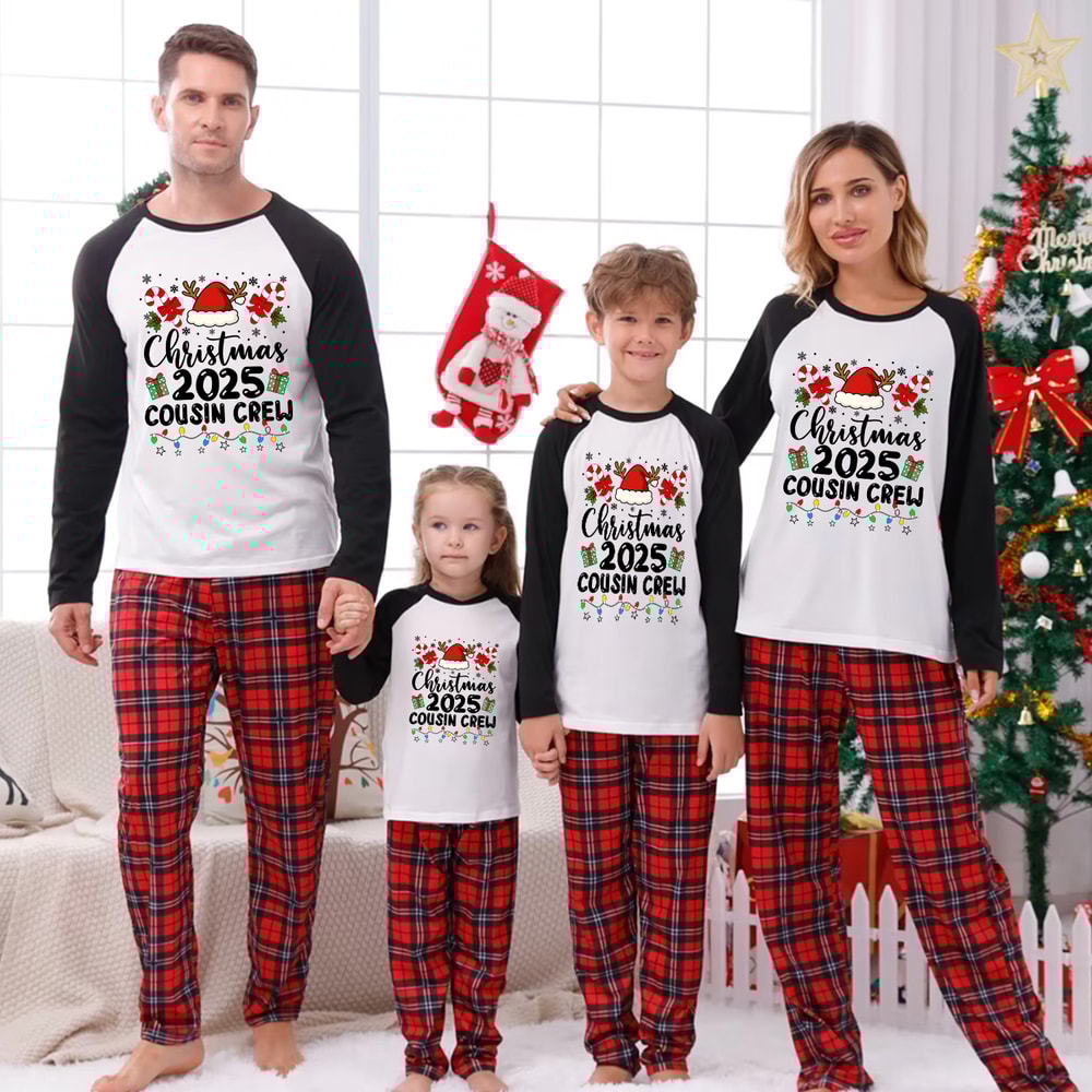 Cousin Crew 2025 Christmas Pajamas for Family Red Plaid Matching Outfits