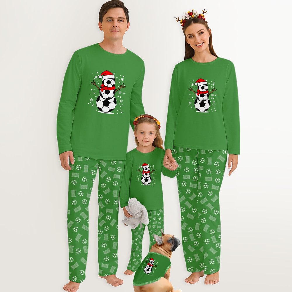 Soccer Snowman Family Christmas Pajamas Matching Holiday PJ Sets