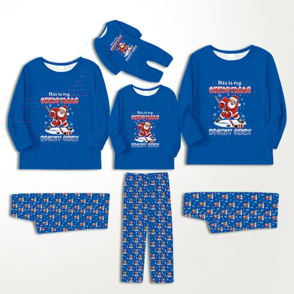 This Is My Christmas Hockey Shirt Family Pajamas Blue