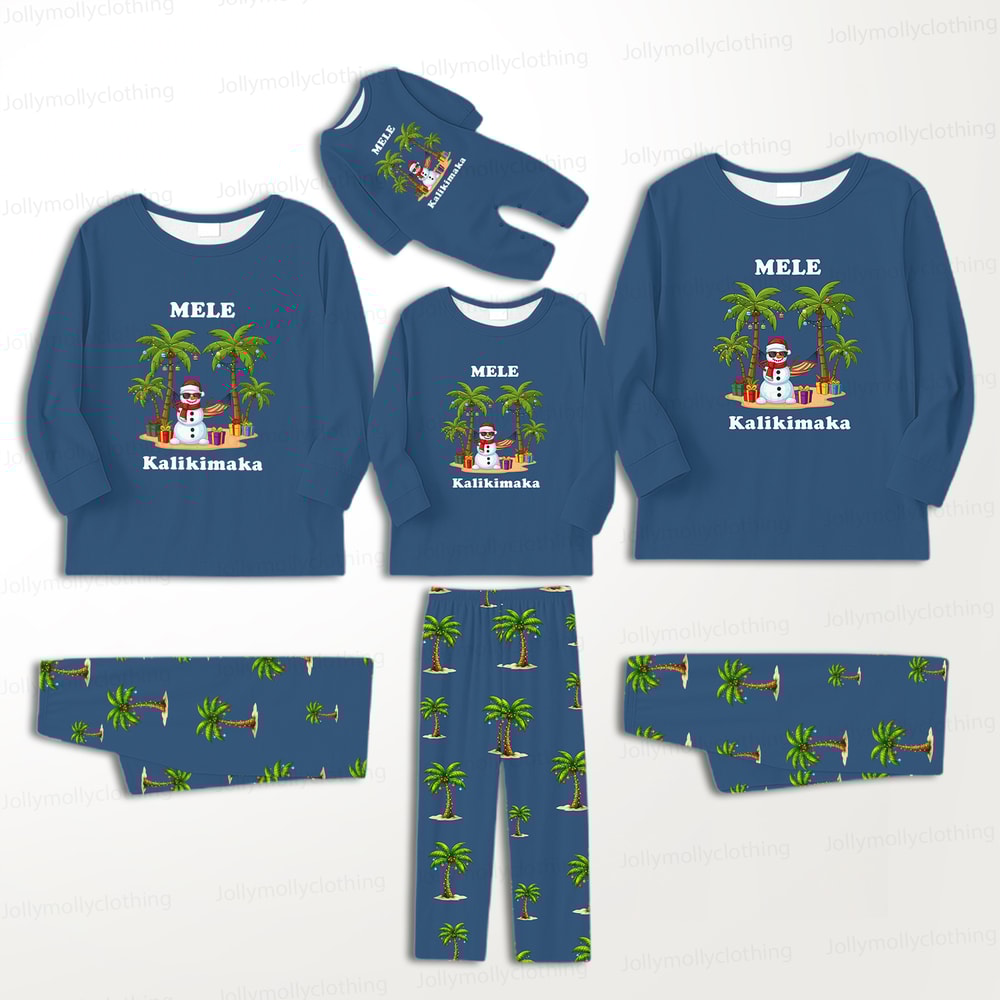 Mele Kalikimaka Navy Palm Tree Matching Family Christmas Pajama Set with Pet Shirt