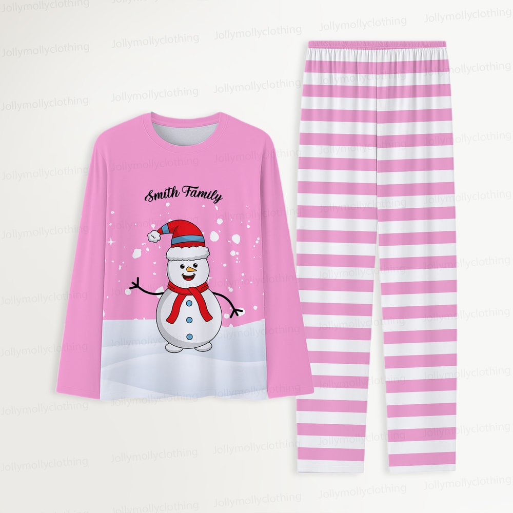 Personalized Pink Snowman Family Christmas Pajamas Set