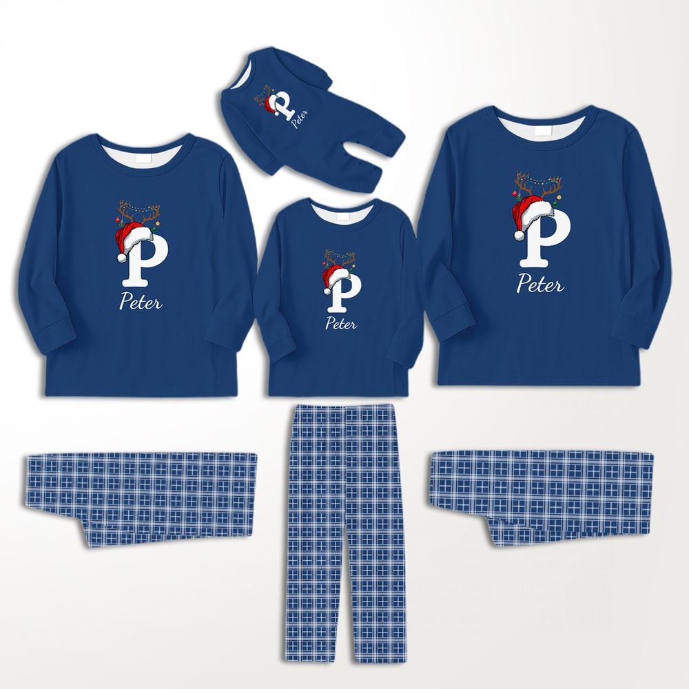 Personalized Christmas Monogram Blue Family Matching Pajamas