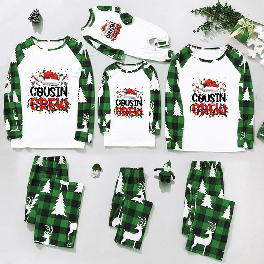 Green Reindeer Cousin Crew Christmas Family Matching Pajamas Set