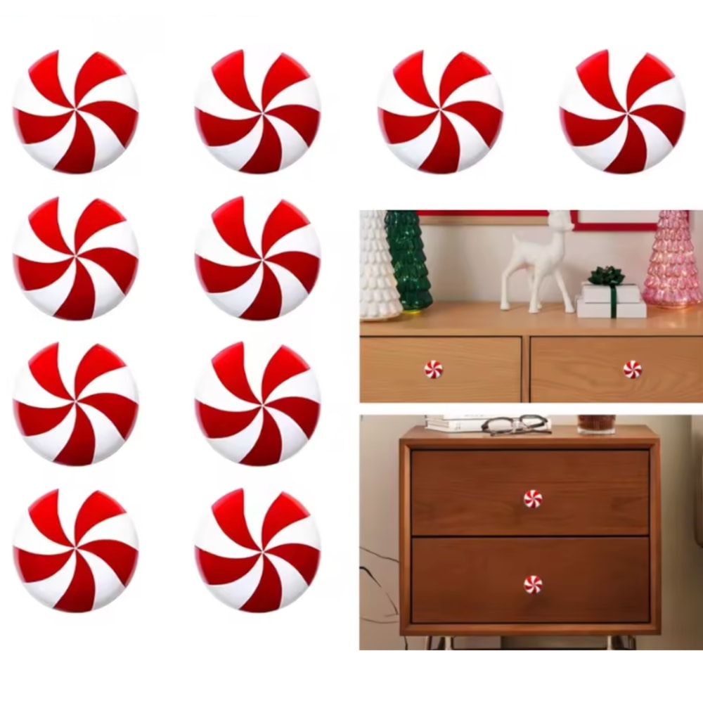 Festive Peppermint Candy Cabinet Knobs 10pcs 