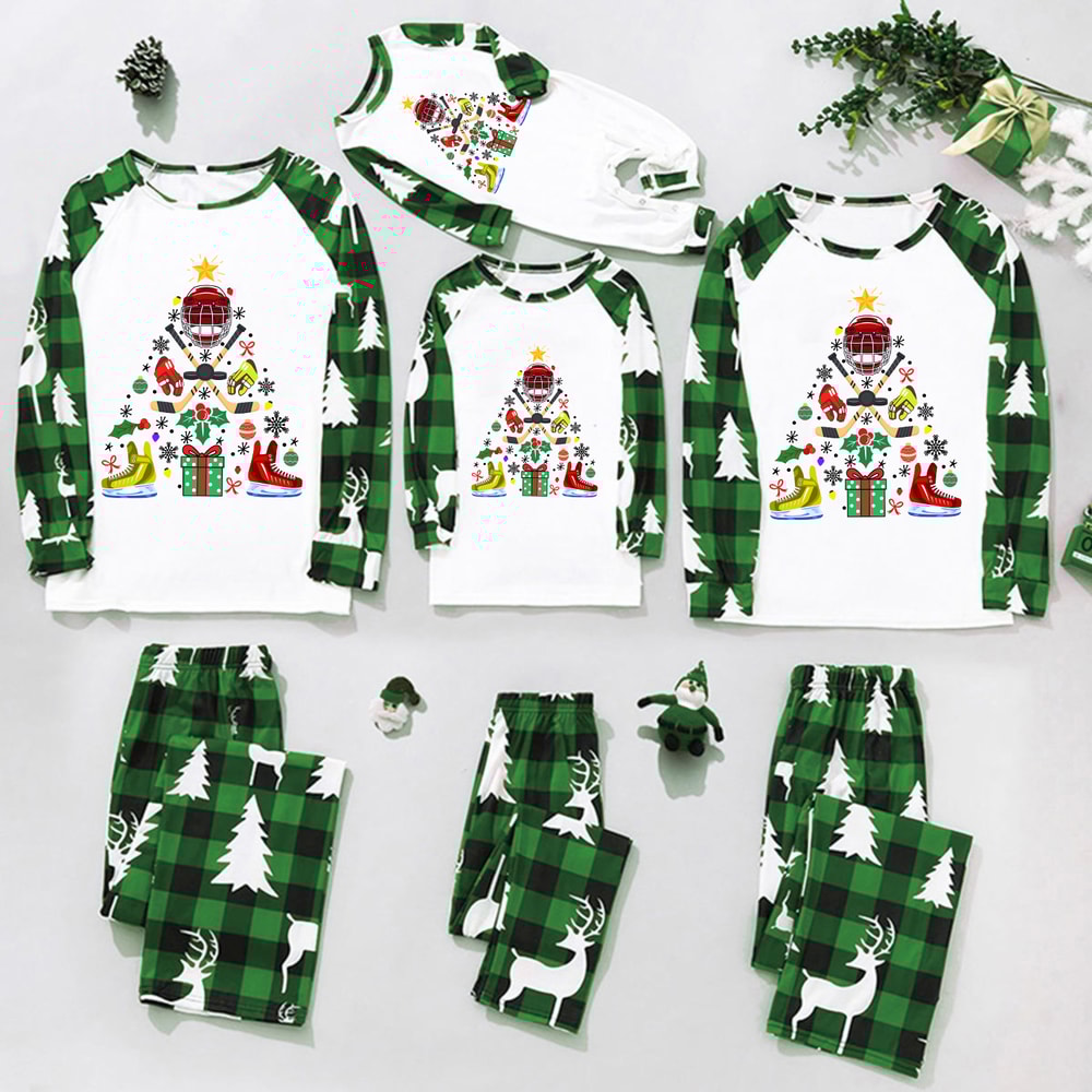 Hockey Christmas Tree Reindeer Family Matching Pajamas