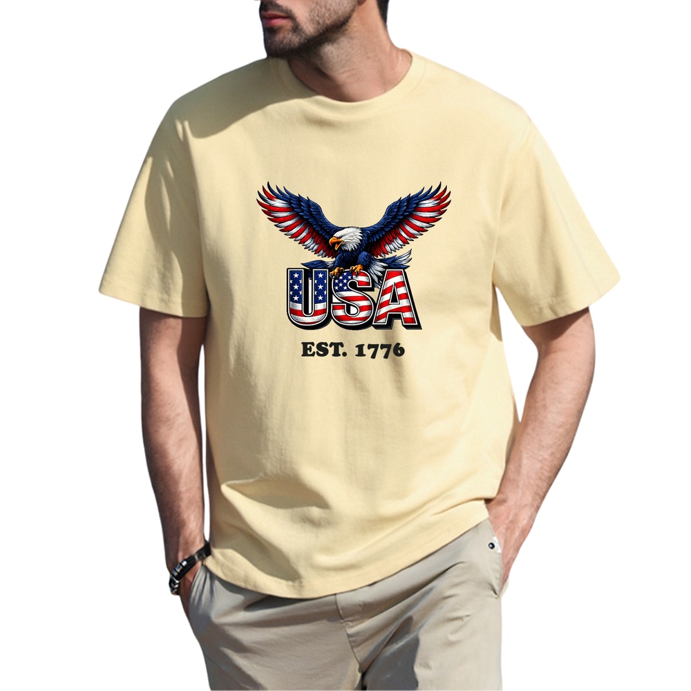 USA Est 1776 Patriotic Eagle Cotton T-Shirt