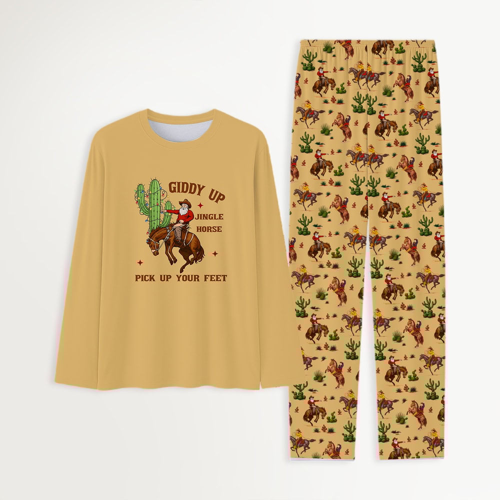 Country Cowboy Family Christmas Pajamas Giddy Up Jingle Horse
