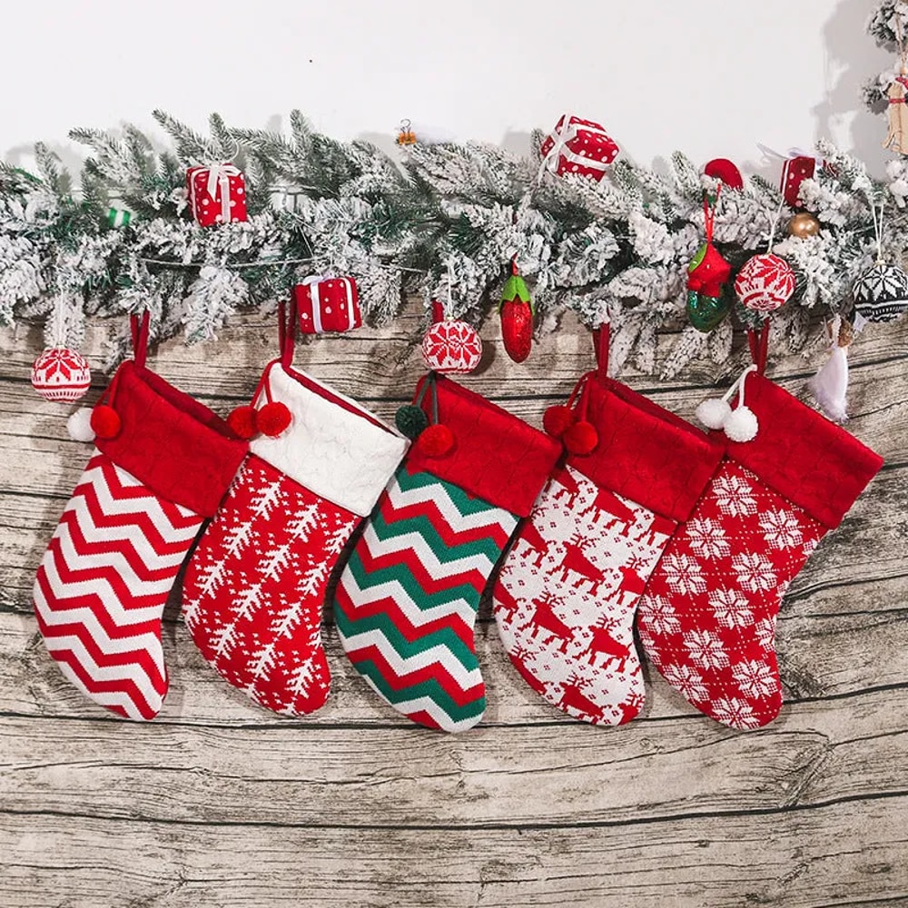 Christmas Tree Ornaments Knitted Woolen Christmas Socks Candy Gift Bag
