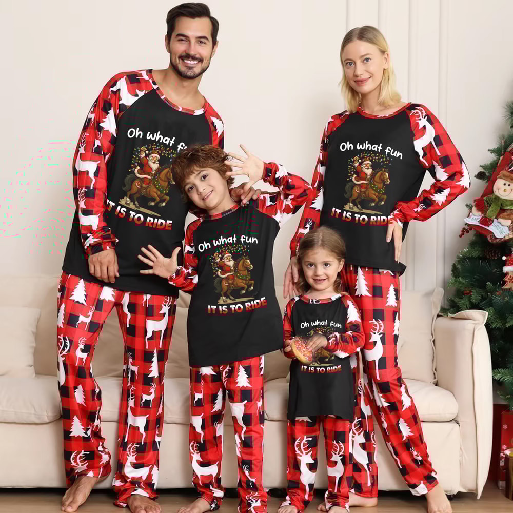 Christmas Horse Ride Family Matching Pajamas Red Plaid Sleepwear