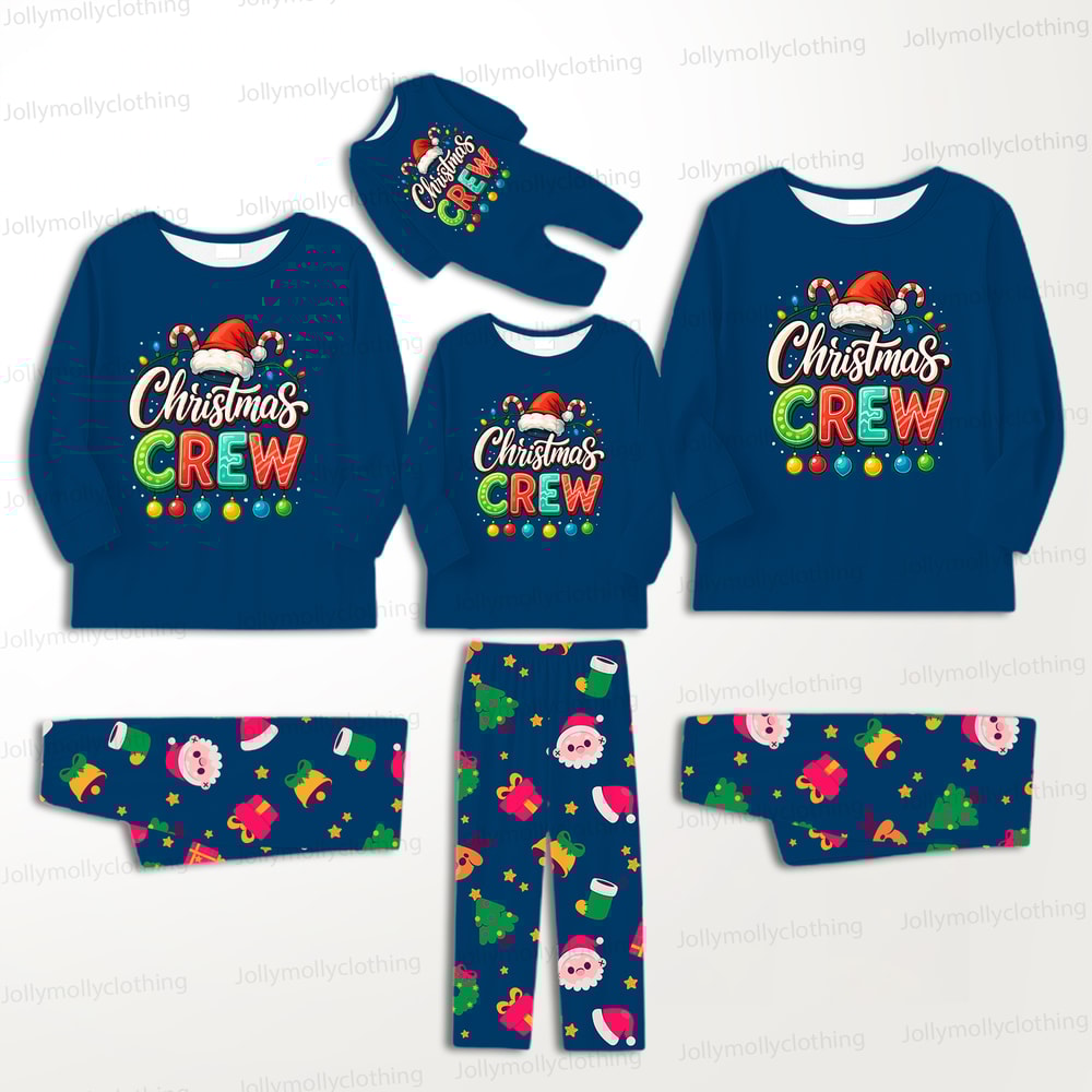 Christmas Crew Navy Blue Matching Pajama Set for Family & Pet