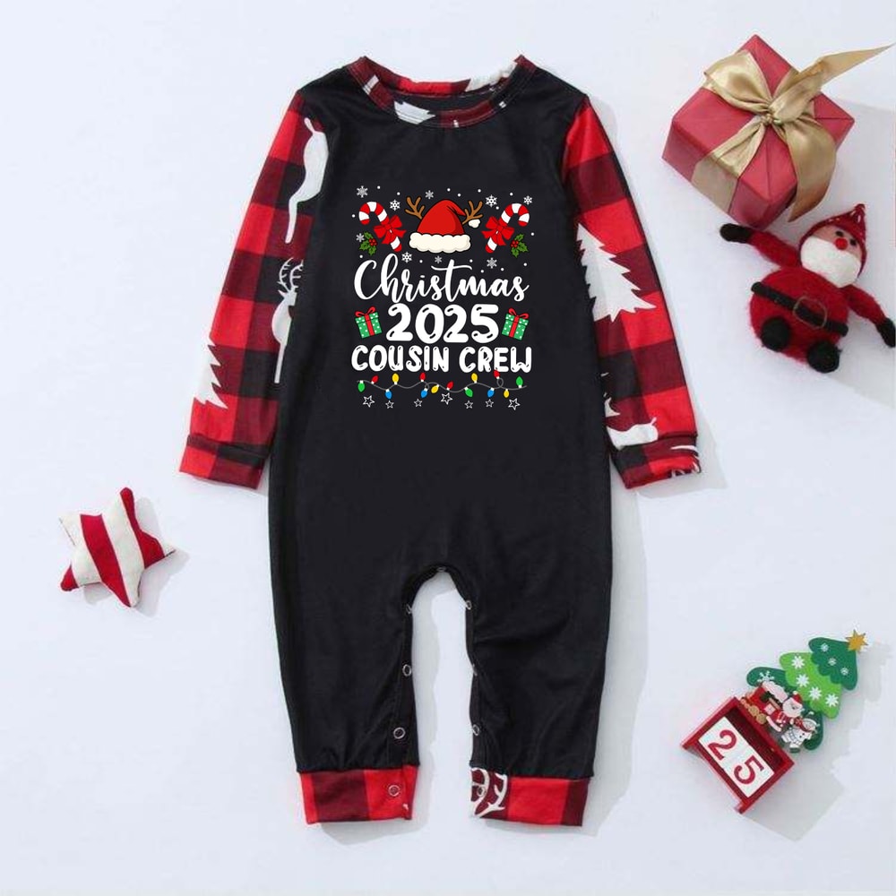 Cousin Crew Family Matching Christmas Pajamas 2025 Black Red