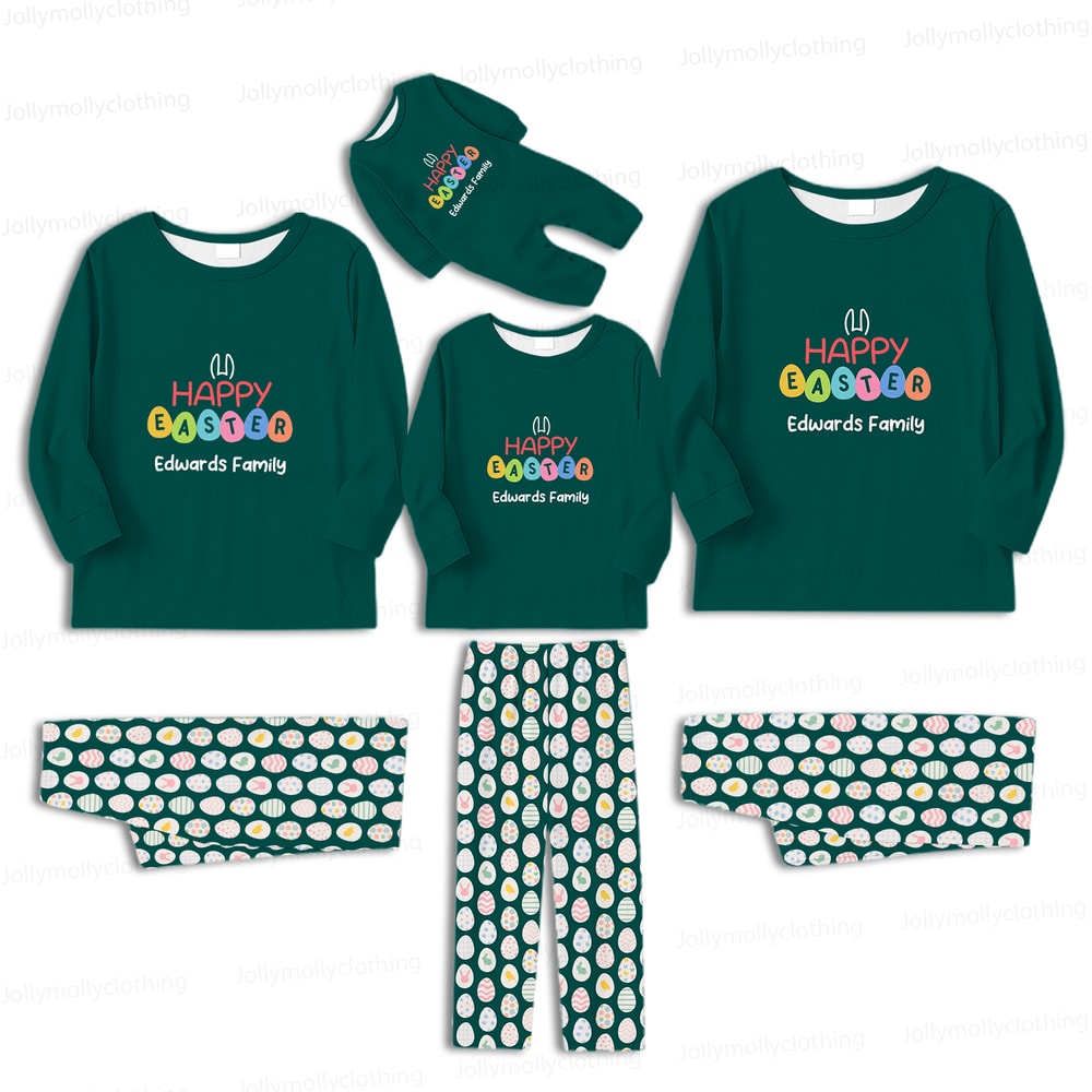 Matching Family and Pet Easter Pajamas Personalized Name Green Set