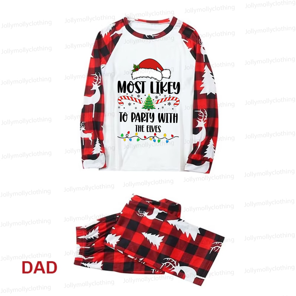 Funny Christmas Quote Red Reindeer Plaid Matching Family Pajamas