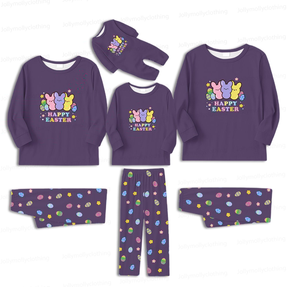 Happy Easter Matching Family and Dog Pajama Set Purple Long Sleeve Sleepwear
