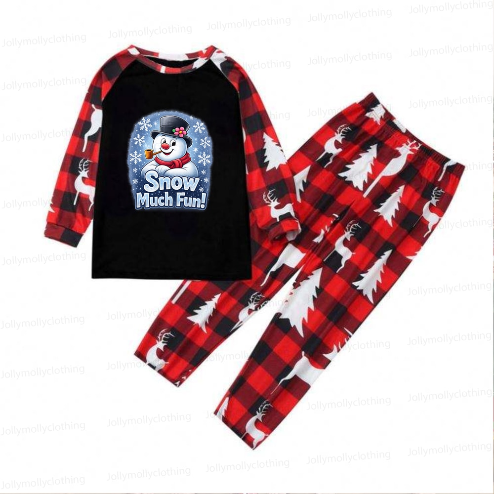 Snow Much Fun Snowman Matching Family Christmas Pajama Set Red Plaid