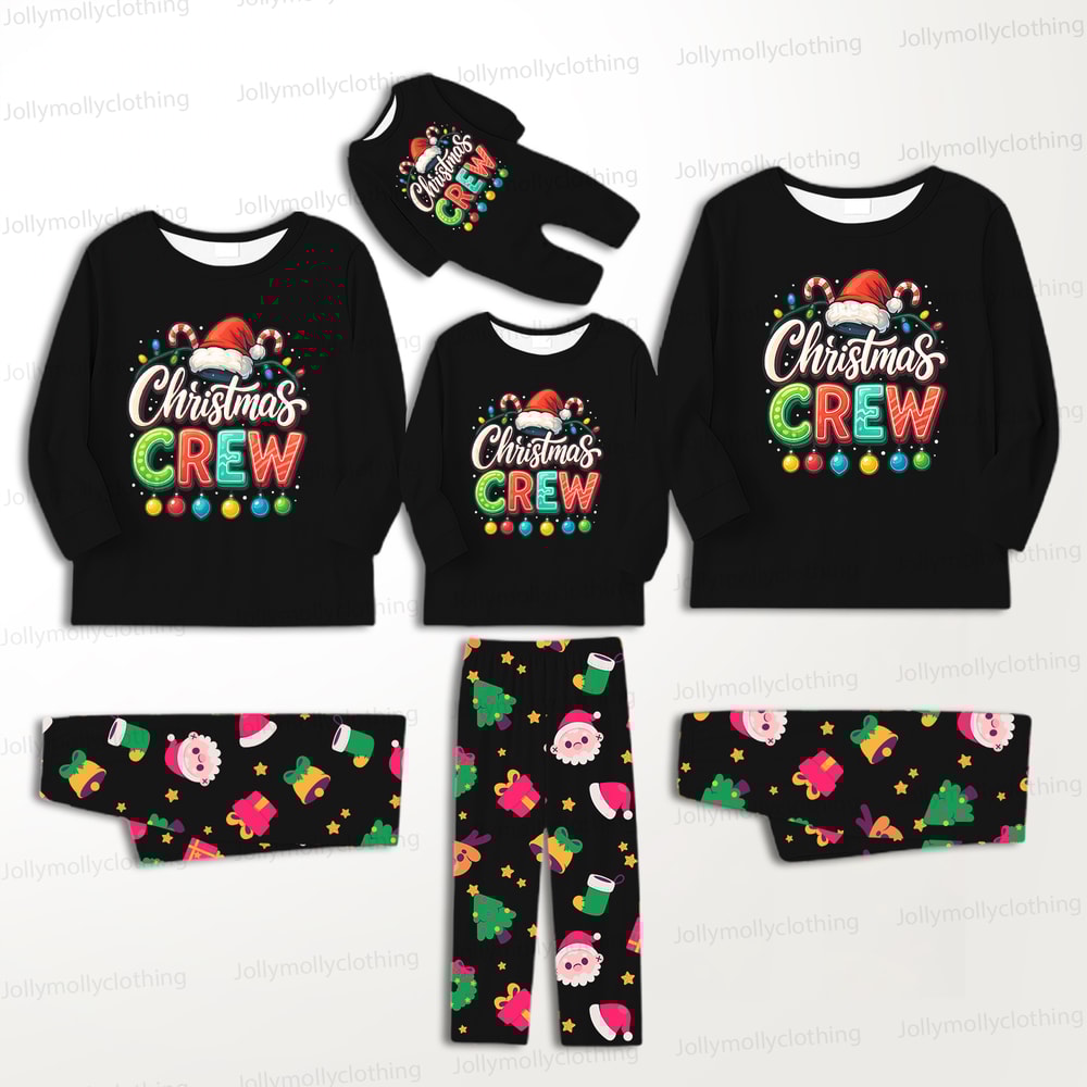 Black Christmas Crew Holiday Matching PJ Set for Family & Dog