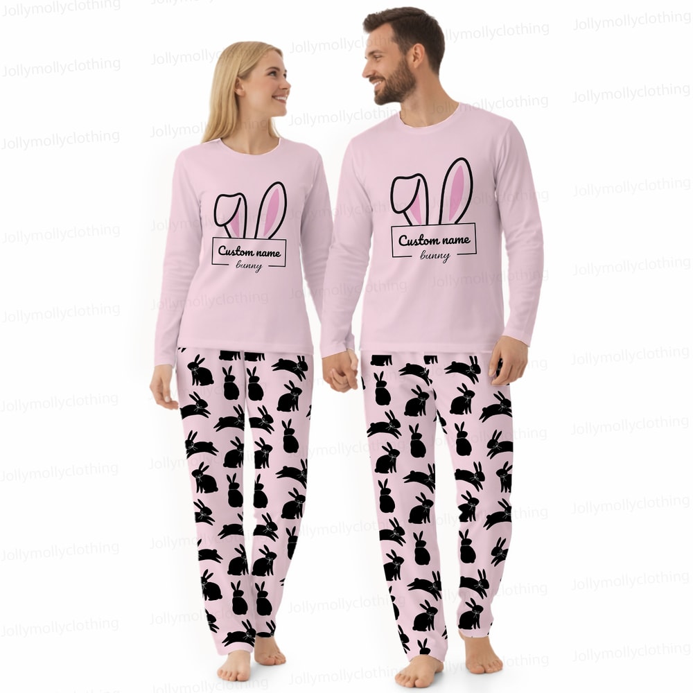 Personalized Bunny Family Pajamas Pink Long Sleeve Matching Set