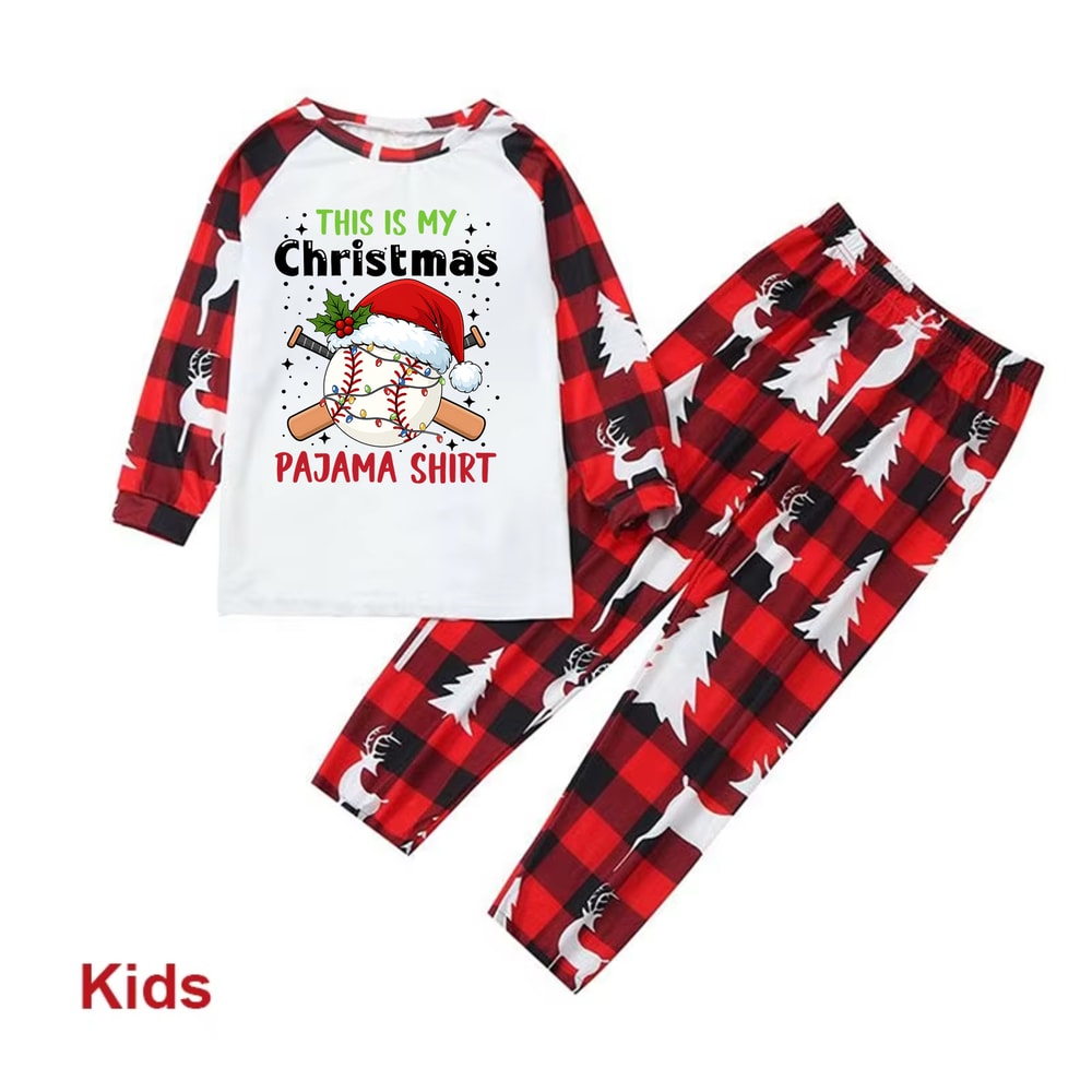 This Is My Christmas Baseball Pajama Family PJs Red Plaid Reindeer
