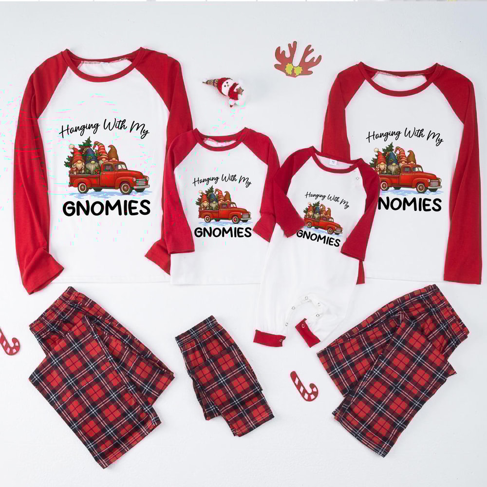 Christmas Red Truck Gnomes Matching Family Pajamas Plaid