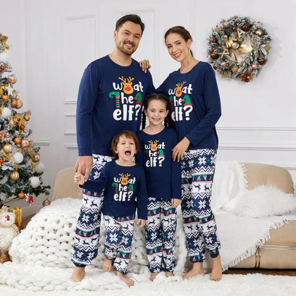 Navy Blue What The Elf Christmas Family PJs