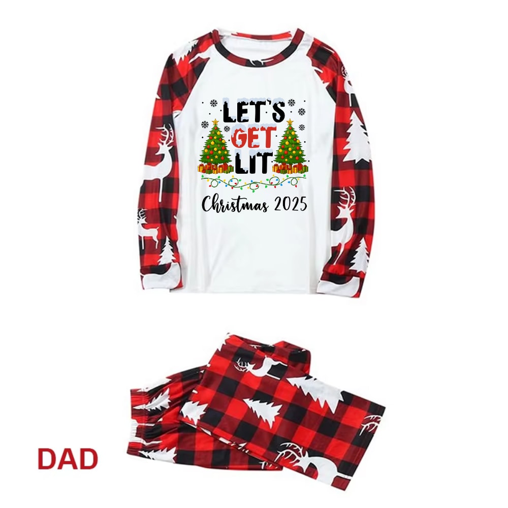 Let's Get Lit Christmas Red Buffalo Plaid Family Matching Pajamas