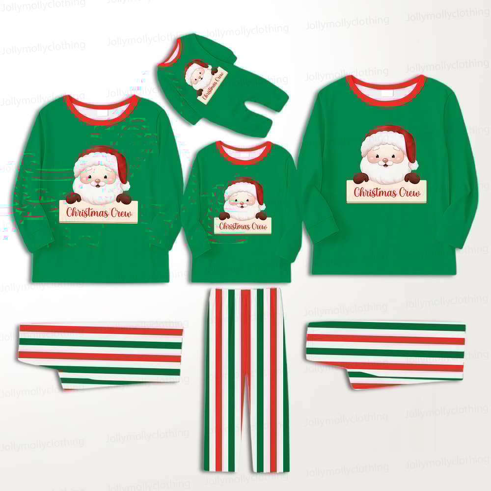 Christmas Crew Green Santa Family Matching Pajama Set