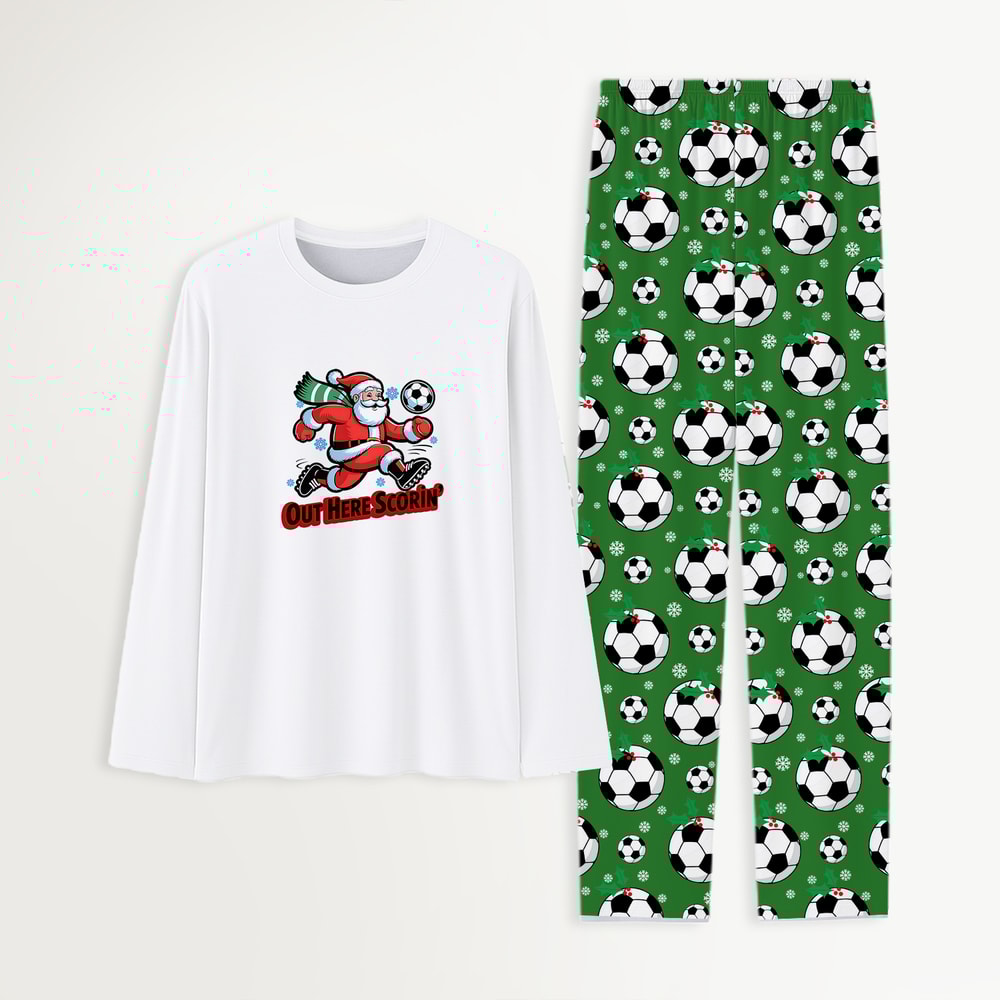 Christmas Pajamas for Family Matching Out Here Scorin Santa Soccer Green Set