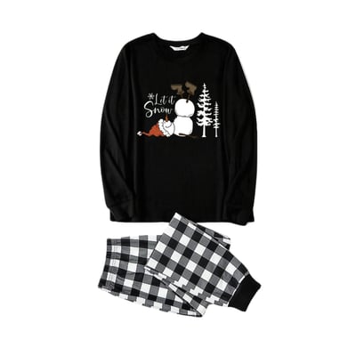 Let It Snow Black and White Plaid Family Christmas Pajama Set