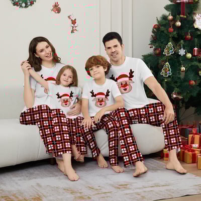 Cute Reindeer Christmas Matching Short Sleeve PJs for Family