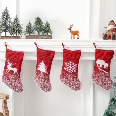 Red Knitted Christmas Stockings with Winter Holiday Patterns