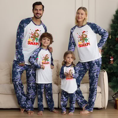 Family Pajamas Christmas Set With Oh Snap Gingerbread Man Blue