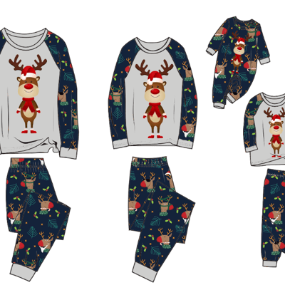 Christmas Reindeer Family Matching Pajamas Holiday Print Set