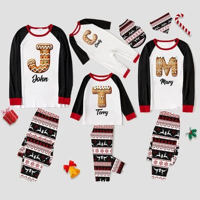 Personalized Gingerbread Monogram Christmas Family Pajamas Sets