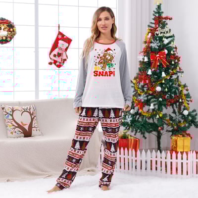 Oh Snap Gingerbread Christmas Matching Family Pajama Set Red and Gray