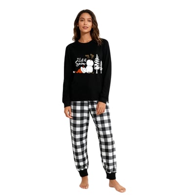 Let It Snow Black and White Plaid Family Christmas Pajama Set