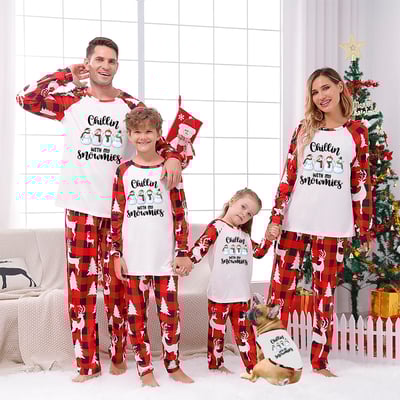 Chillin’ With My Snowmies Red Plaid Matching Family Christmas Pajama Set