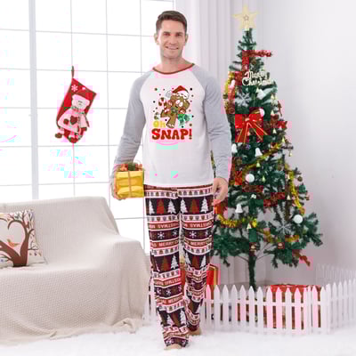 Oh Snap Gingerbread Christmas Matching Family Pajama Set Red and Gray