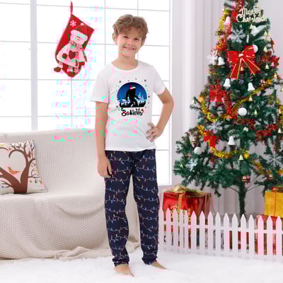 Navy Light String Believe Bigfoot Matching Family Christmas Sleepwear