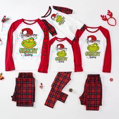 Family Christmas Pajamas Feeling Extra Grinchy Today Red Plaid Matching Holiday Set
