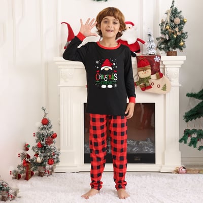 Christmas Crew Gnome Family Holiday Pajamas with Red Check Pants