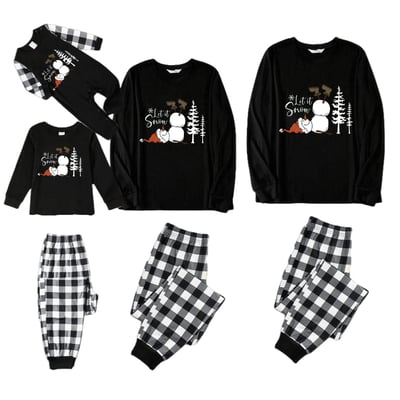 Let It Snow Black and White Plaid Family Christmas Pajama Set