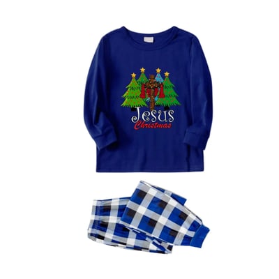 Jesus Christmas Tree Family Pajama Set in Blue