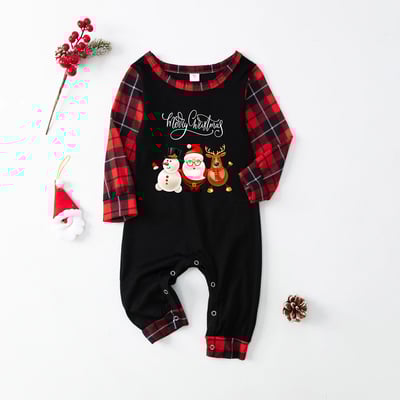 Santa, Snowman & Reindeer Red Plaid Family Christmas Pajamas