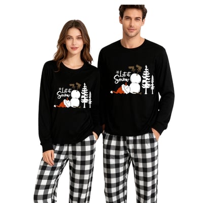 Let It Snow Black and White Plaid Family Christmas Pajama Set